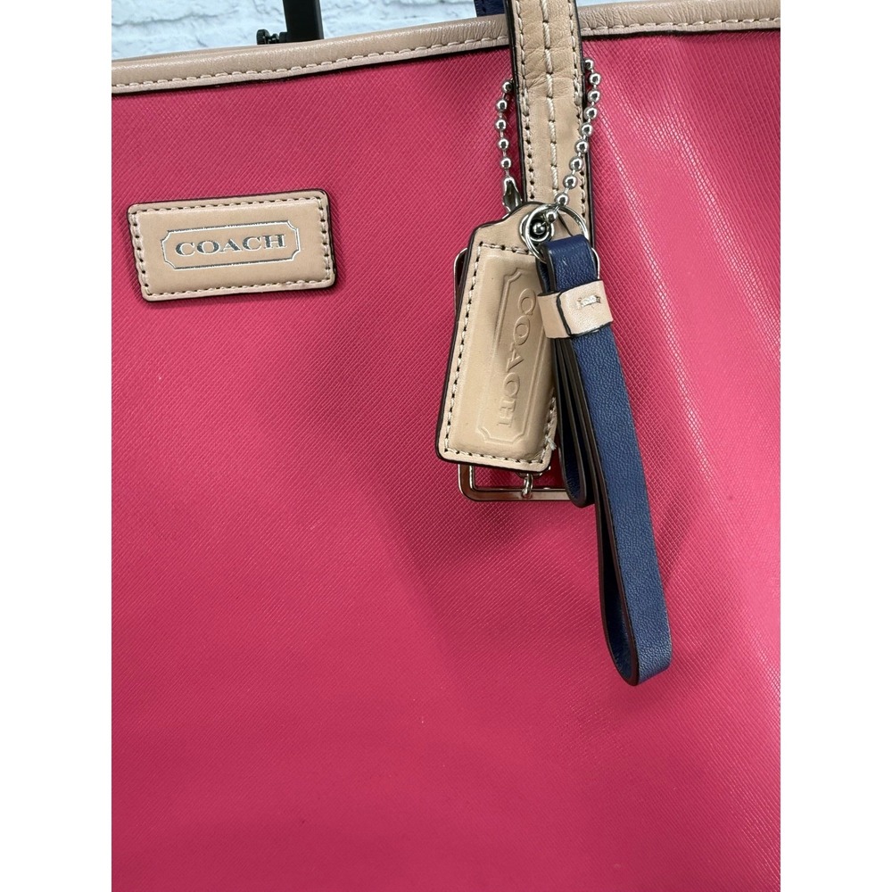 Coach Park Metro Pomegranate Pink Saffiano Leather Tote Bag Purse Logo Charm - Picture 3 of 16